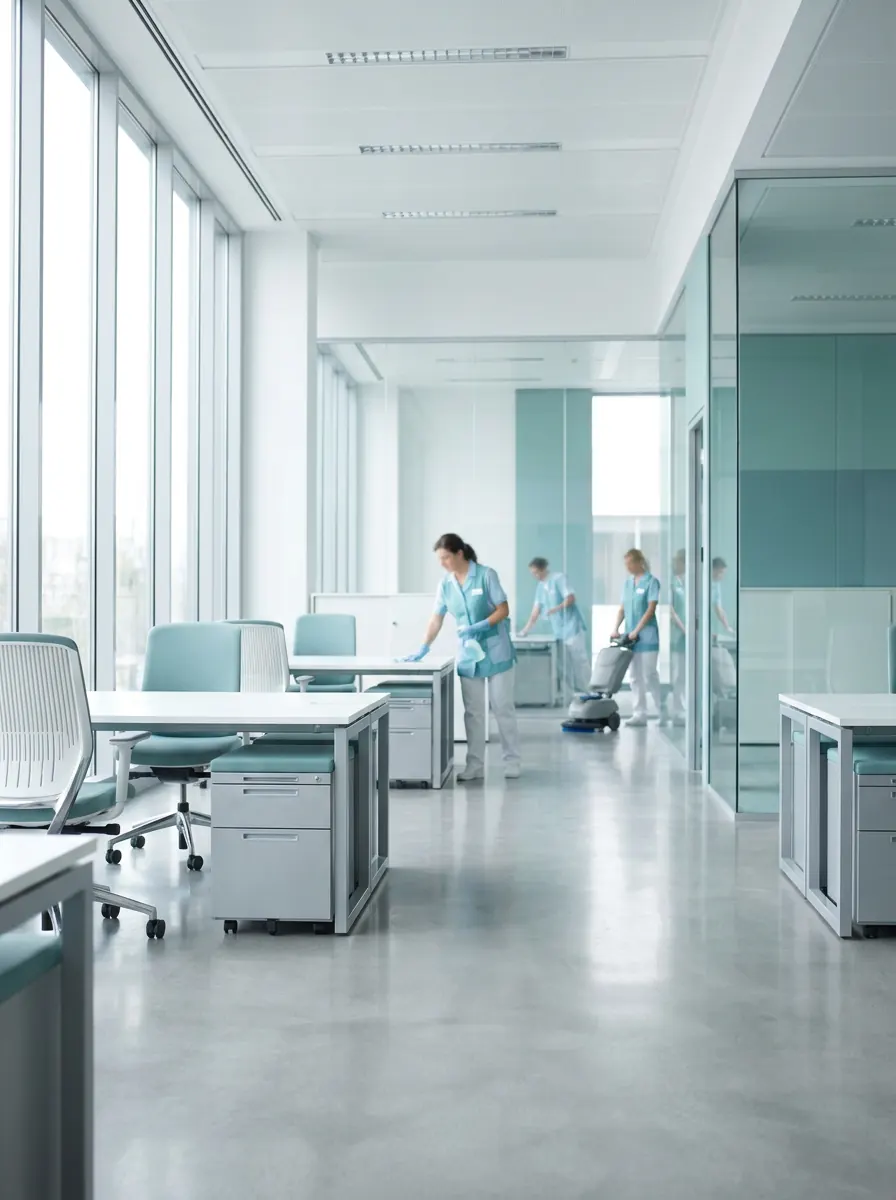 Natika Maids cleaning team working in a bright, modern office